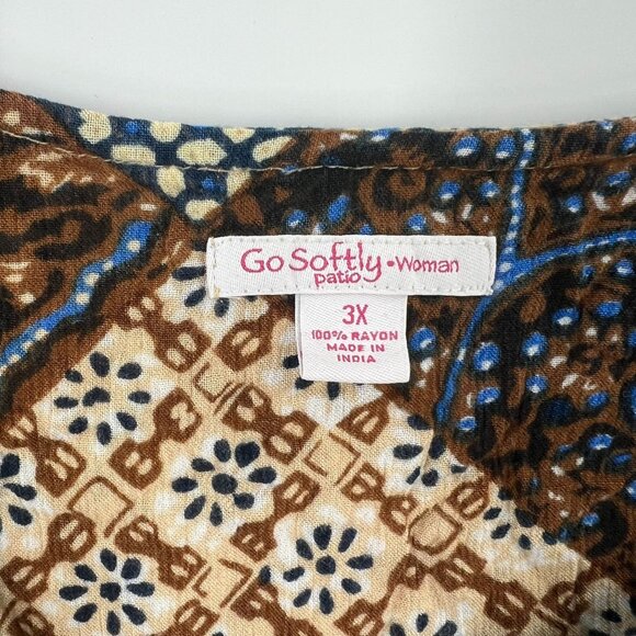 Go Softly Patio Woman Dress 3X Patchwork Rayon Muumuu Caftan FLAWED Read Desc - Picture 3 of 16